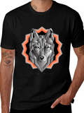 Geometric Wolf Graphic Tee - Black Cotton Blend product image 1