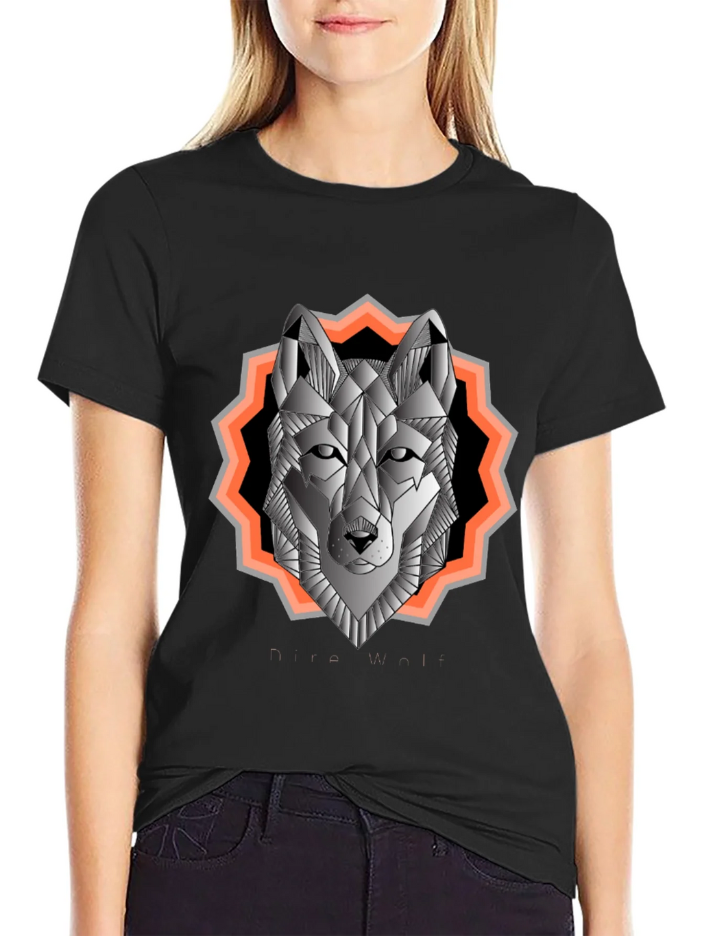 Geometric Wolf Graphic Tee - Black Cotton Blend product image 2