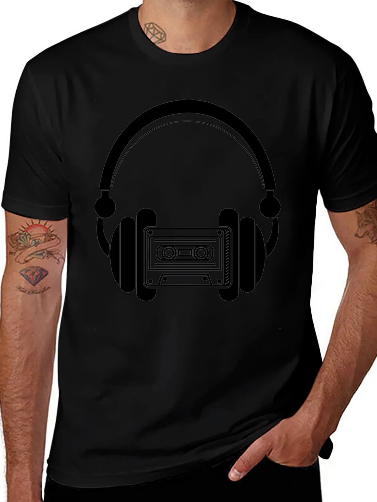 Retro Headphones & Cassette Tape Graphic T-Shirt product image 1