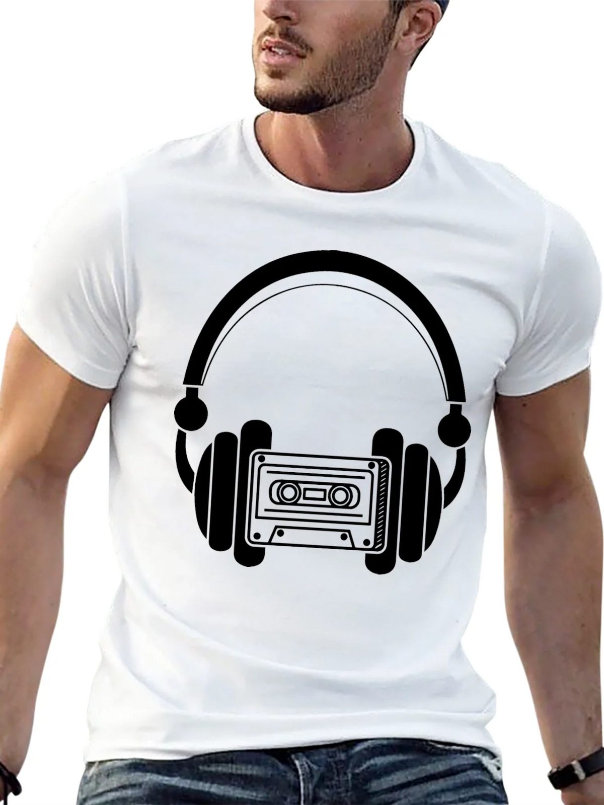 Retro Headphones & Cassette Tape Graphic T-Shirt product image 12