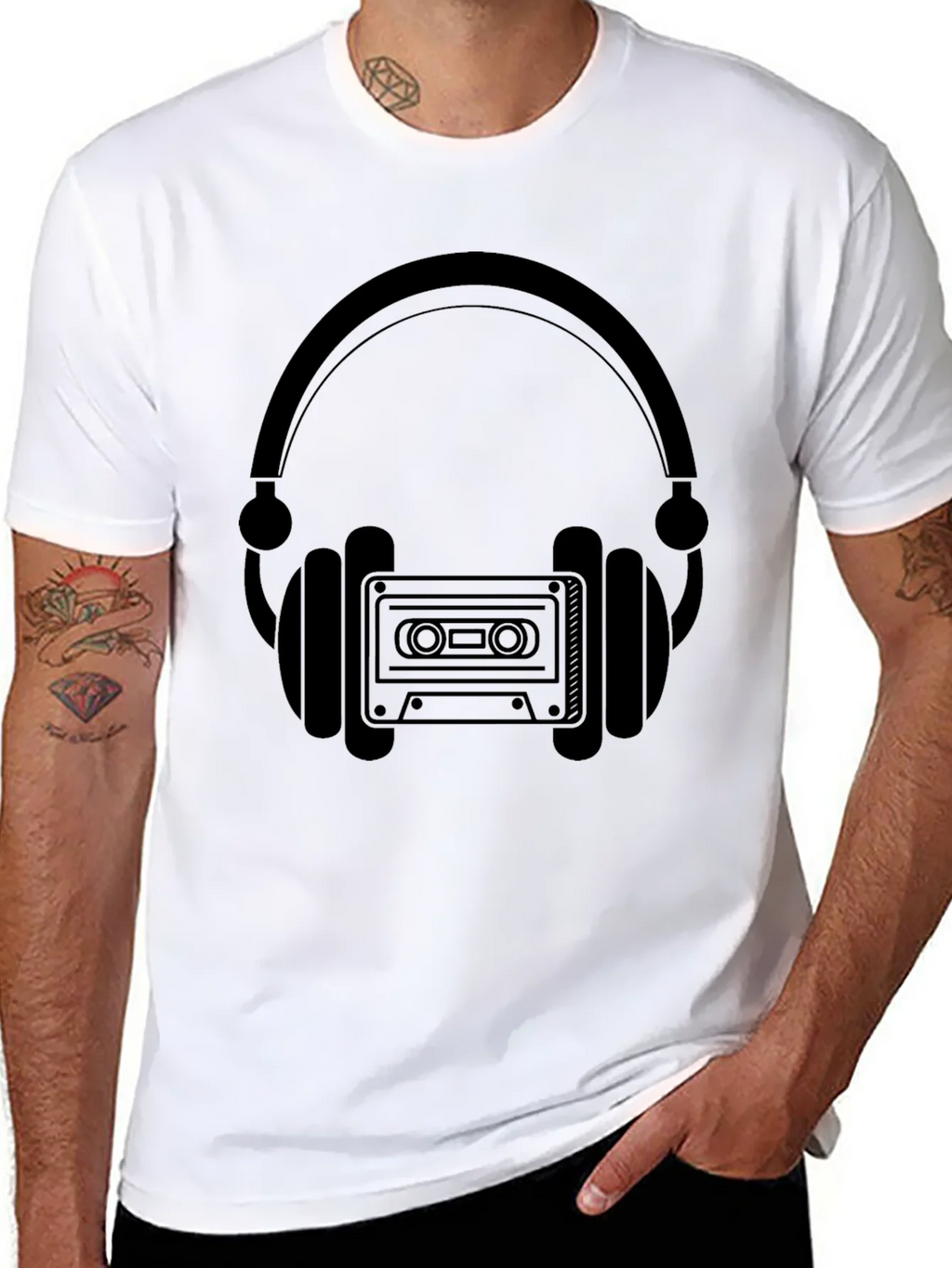 Retro Headphones & Cassette Tape Graphic T-Shirt product image 7