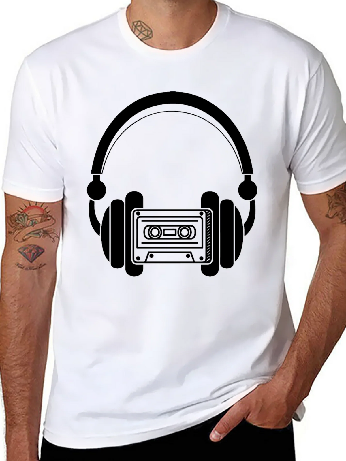 Retro Headphones & Cassette Tape Graphic T-Shirt product image 7