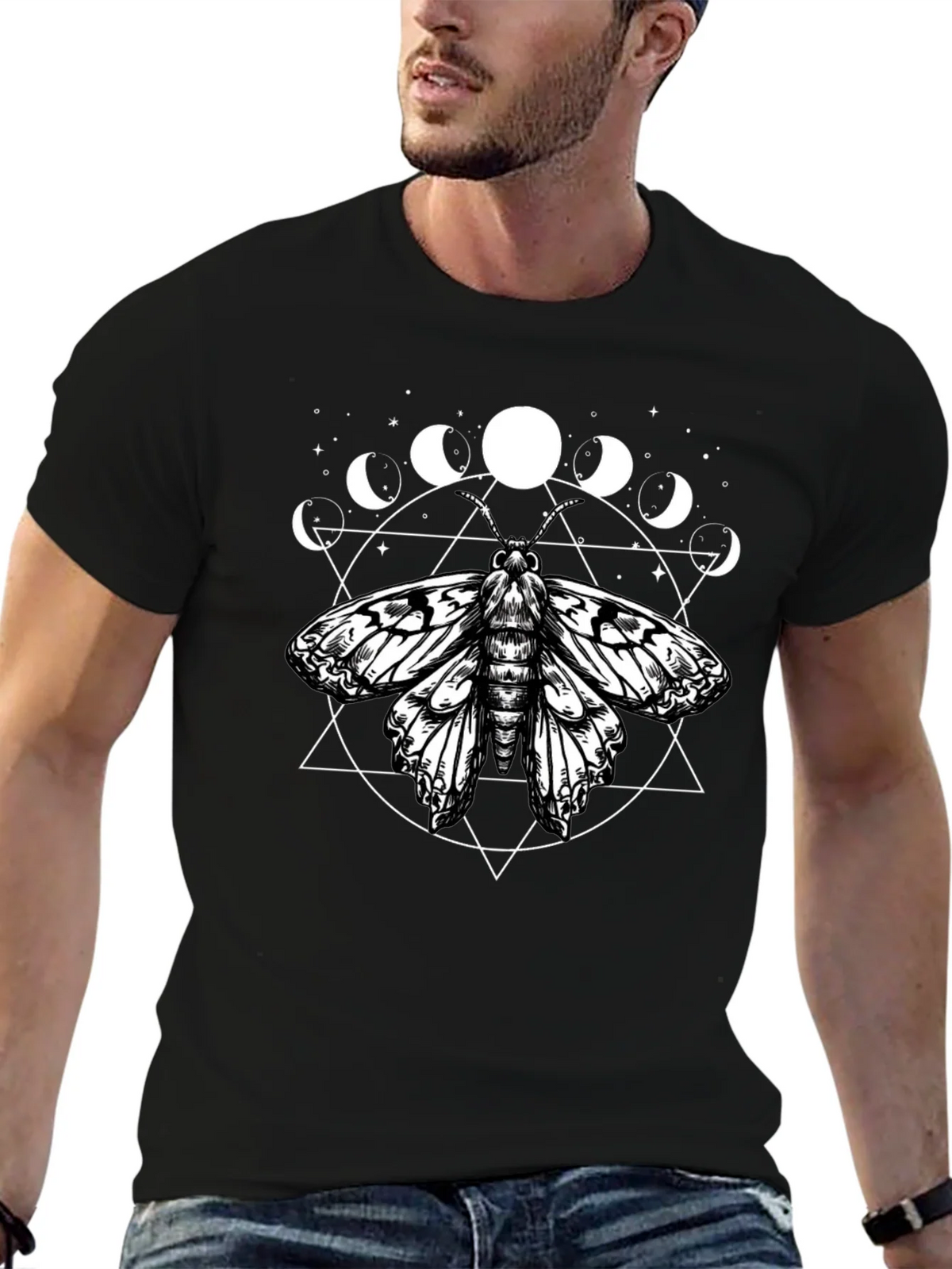 Moth Moon Phases Graphic Tee - Black product image 5