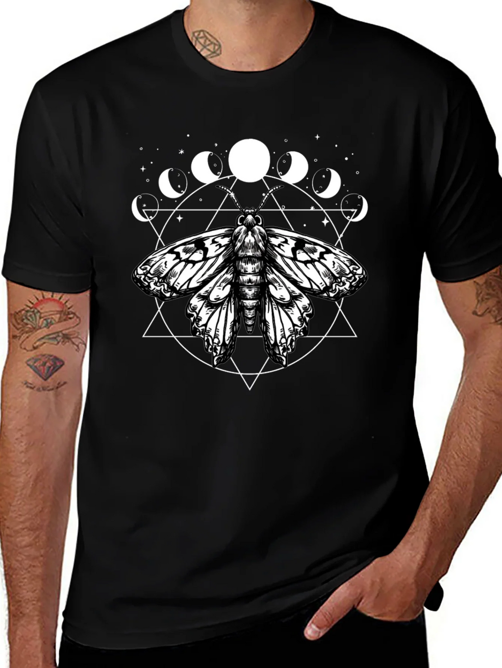 Moth Moon Phases Graphic Tee - Black product image 1
