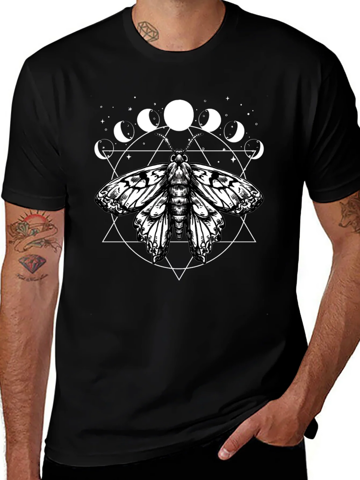 Moth Moon Phases Graphic Tee - Black product image 1