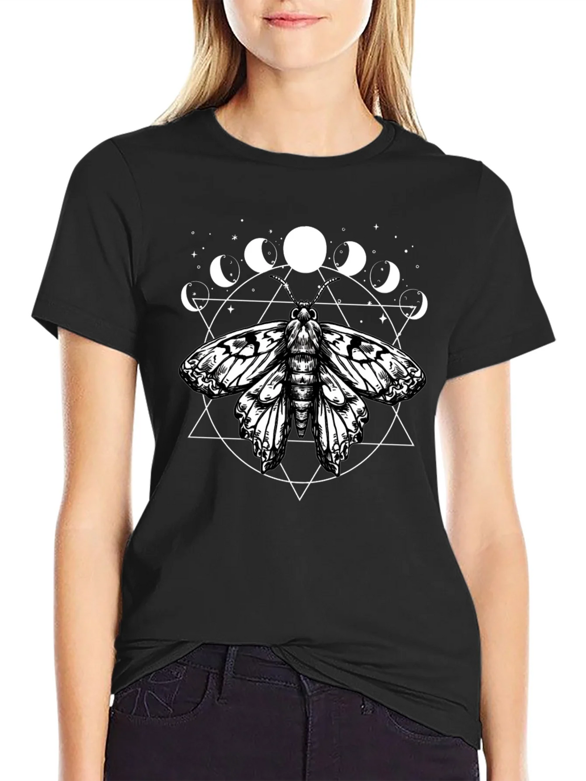 Moth Moon Phases Graphic Tee - Black product image 2