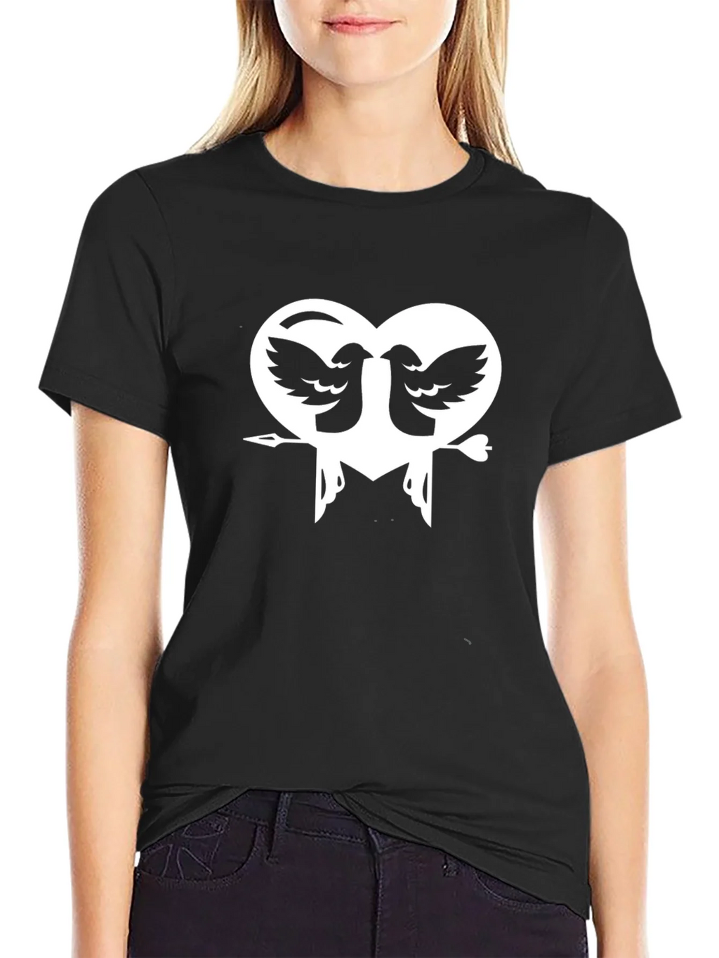 Heart Birds Graphic Print Black T-Shirt product image 2