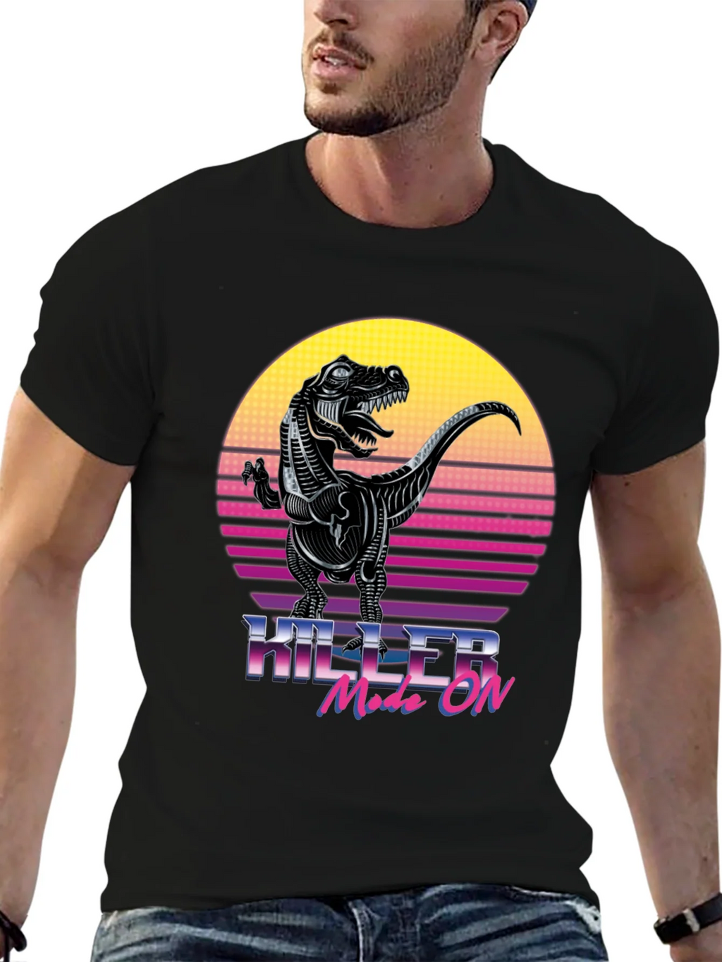 Killer Mode On T-Rex Retro Graphic T-Shirt product image 6