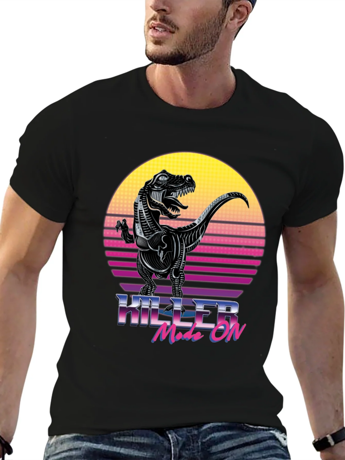 Killer Mode On T-Rex Retro Graphic T-Shirt product image 6