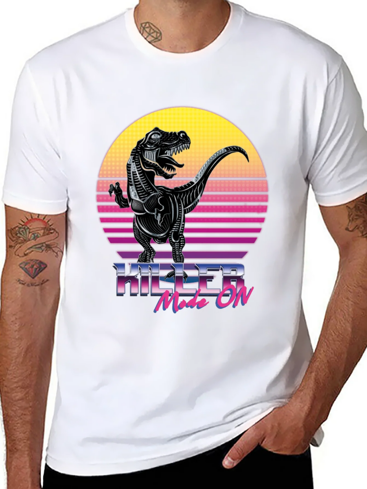 Killer Mode On T-Rex Retro Graphic T-Shirt product image 7
