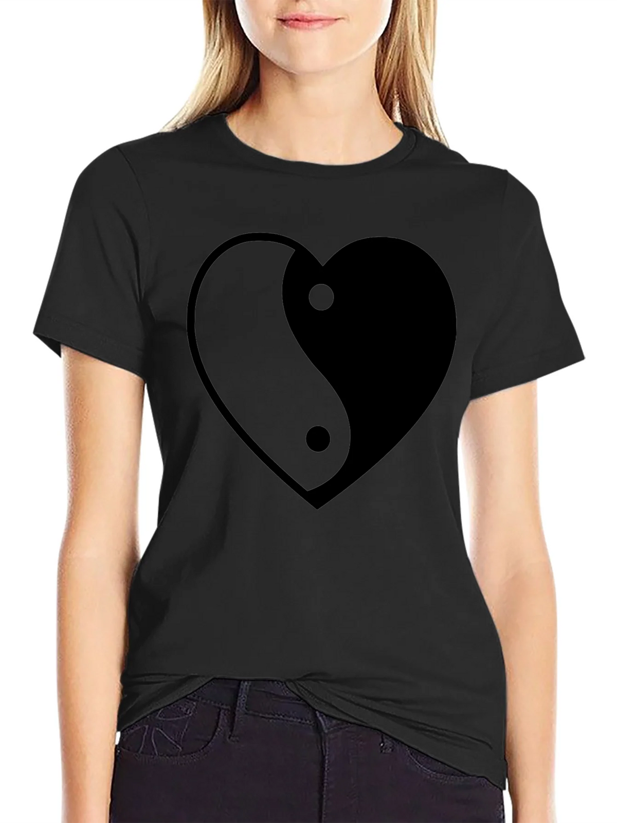 Yin Yang Heart Graphic Tee - Black Unisex T-Shirt product image 2