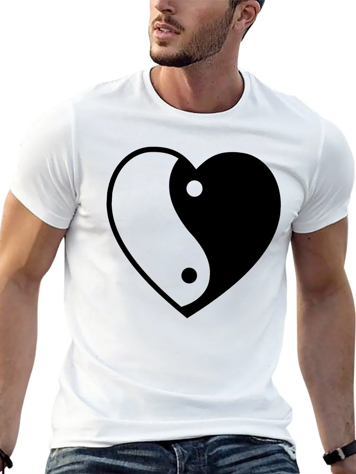 Yin Yang Heart Graphic Tee - Black Unisex T-Shirt product image 12
