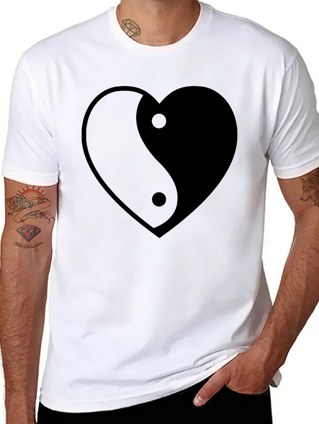 Yin Yang Heart Graphic Tee - Black Unisex T-Shirt product image 7