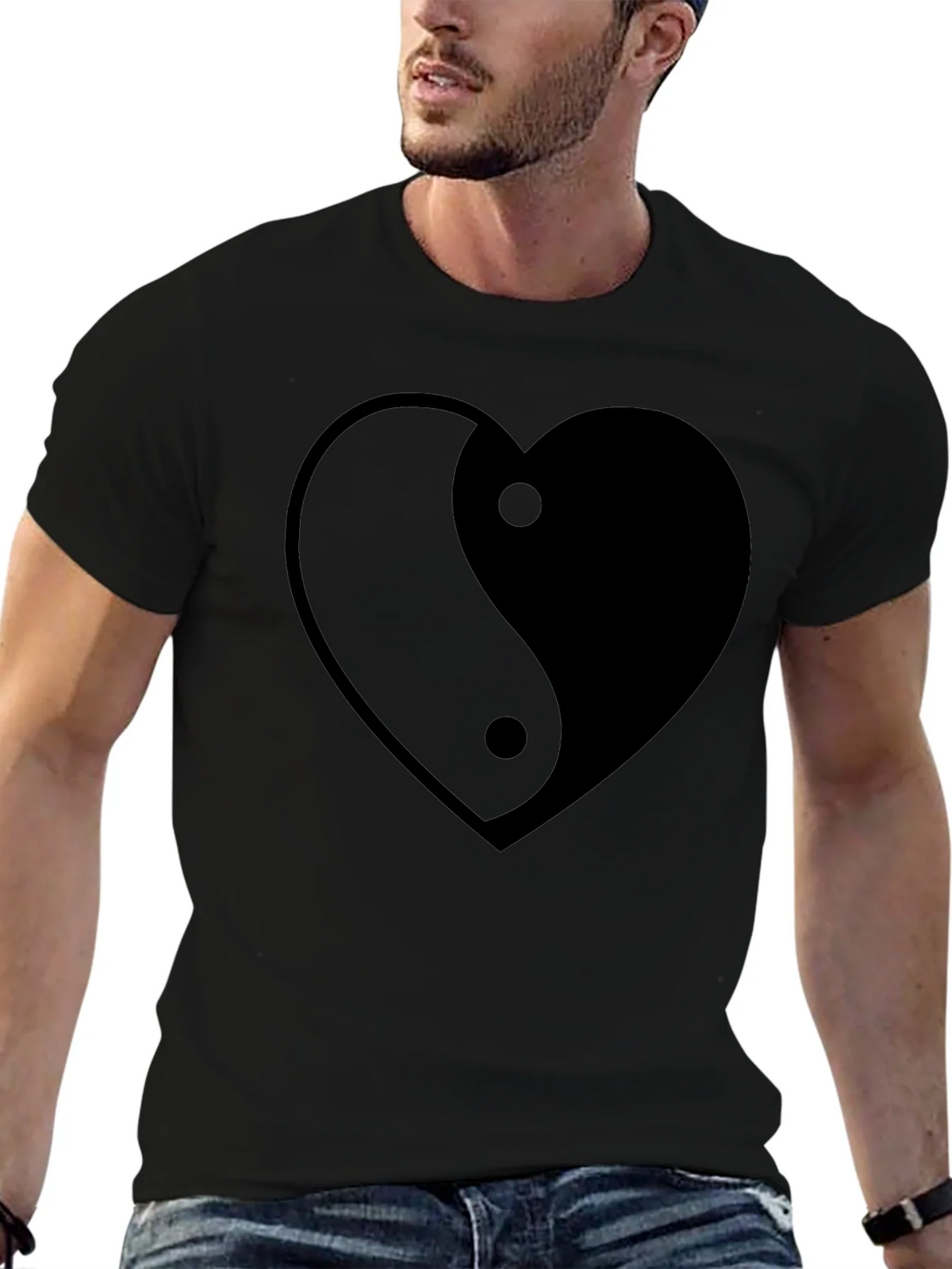 Yin Yang Heart Graphic Tee - Black Unisex T-Shirt product image 6