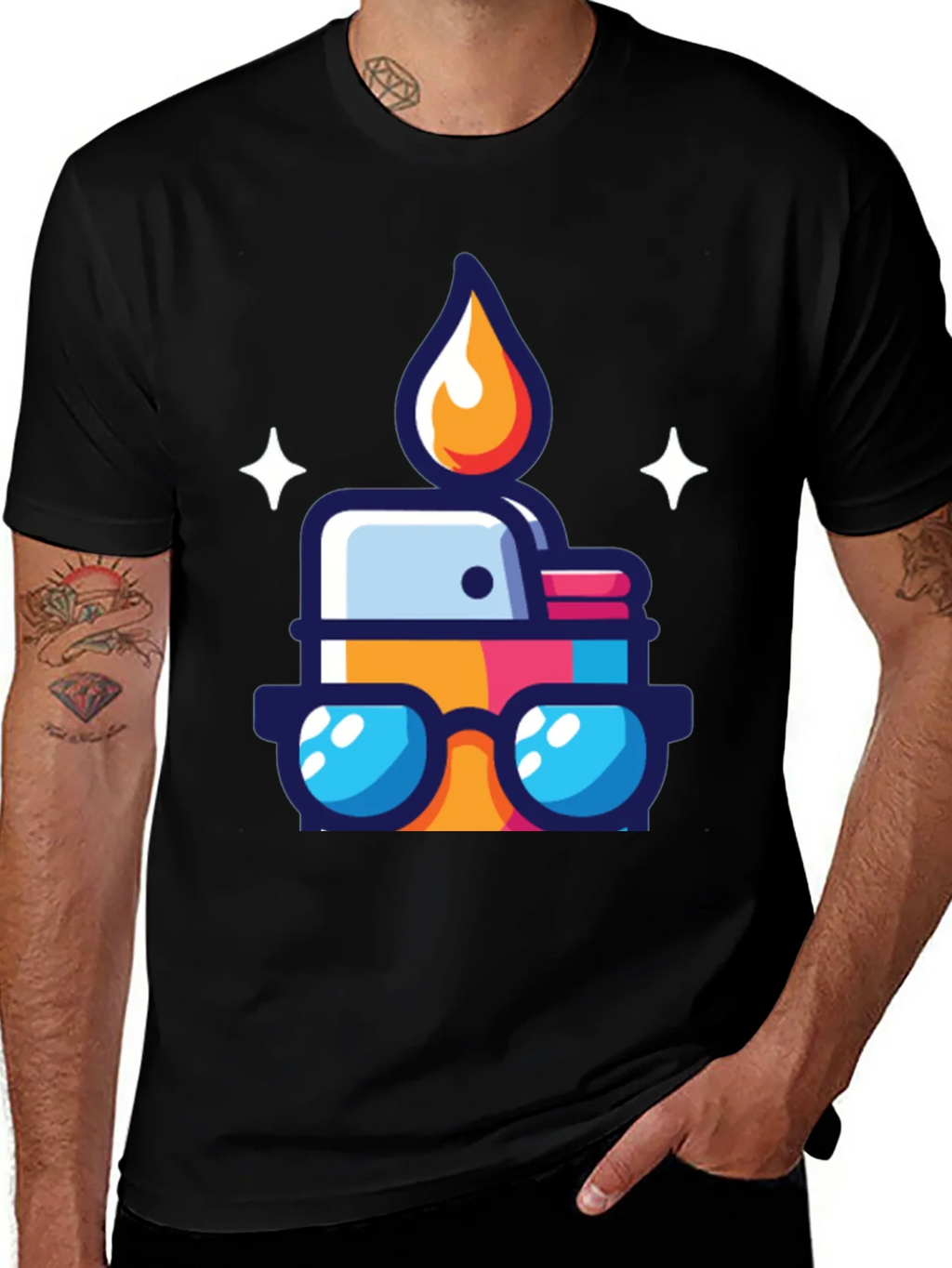 Cool Cartoon Lighter Graphic Tee - Black product image 1