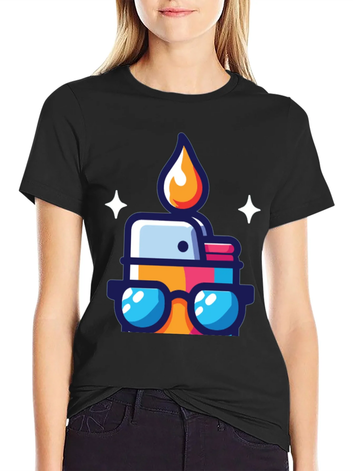 Cool Cartoon Lighter Graphic Tee - Black product image 2