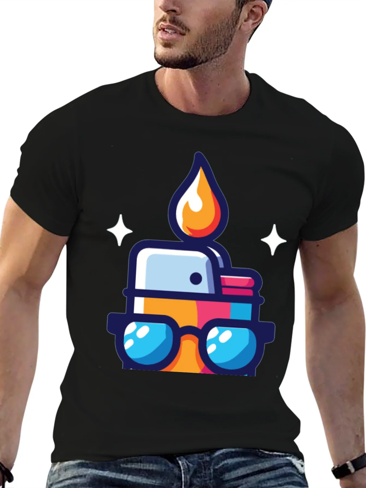 Cool Cartoon Lighter Graphic Tee - Black product image 6