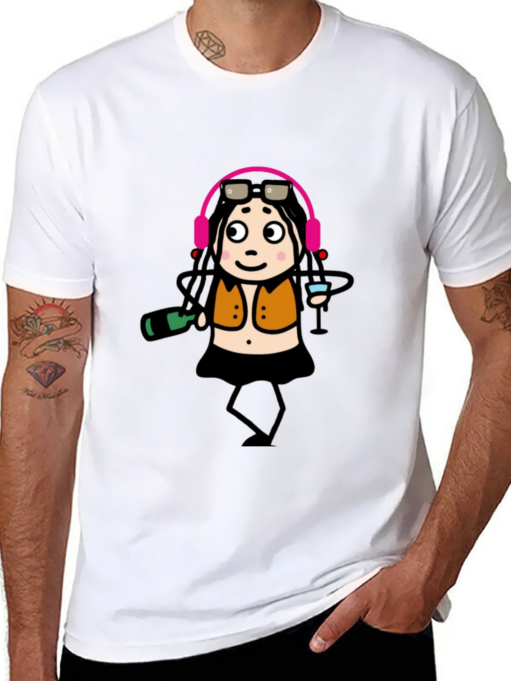 Funky Party Girl Graphic Tee - Black Cotton T-Shirt product image 5