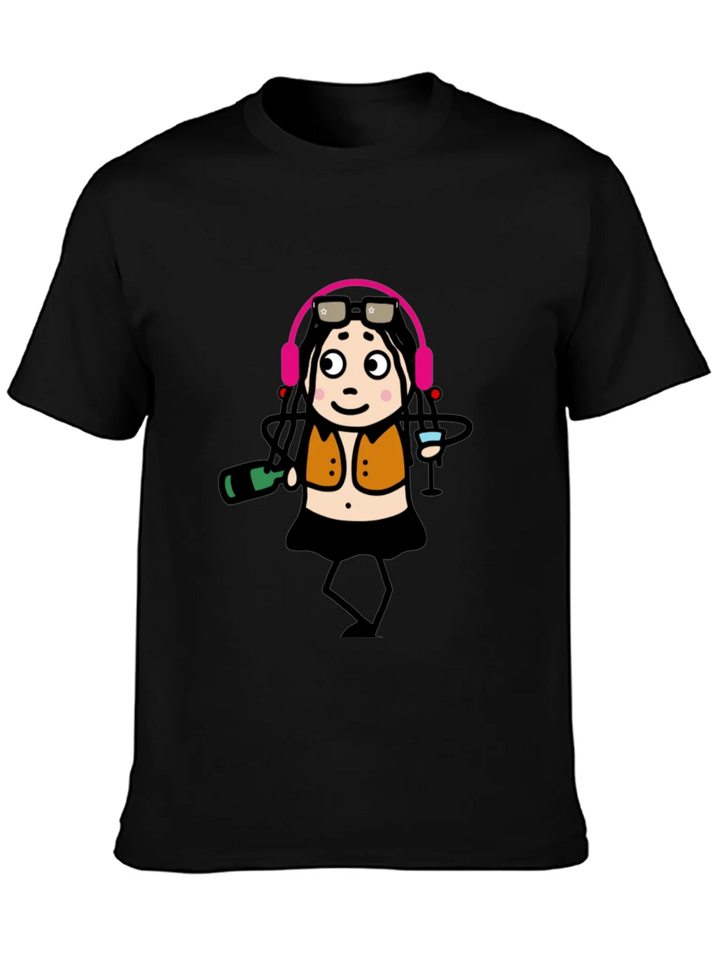 Funky Party Girl Graphic Tee - Black Cotton T-Shirt product image 2
