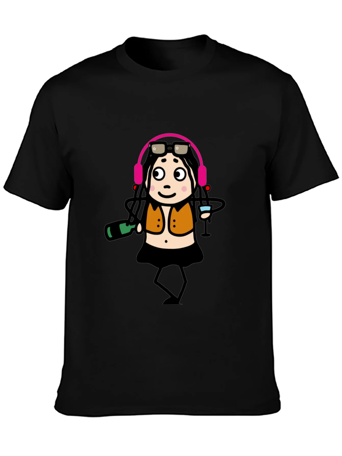 Funky Party Girl Graphic Tee - Black Cotton T-Shirt product image 2