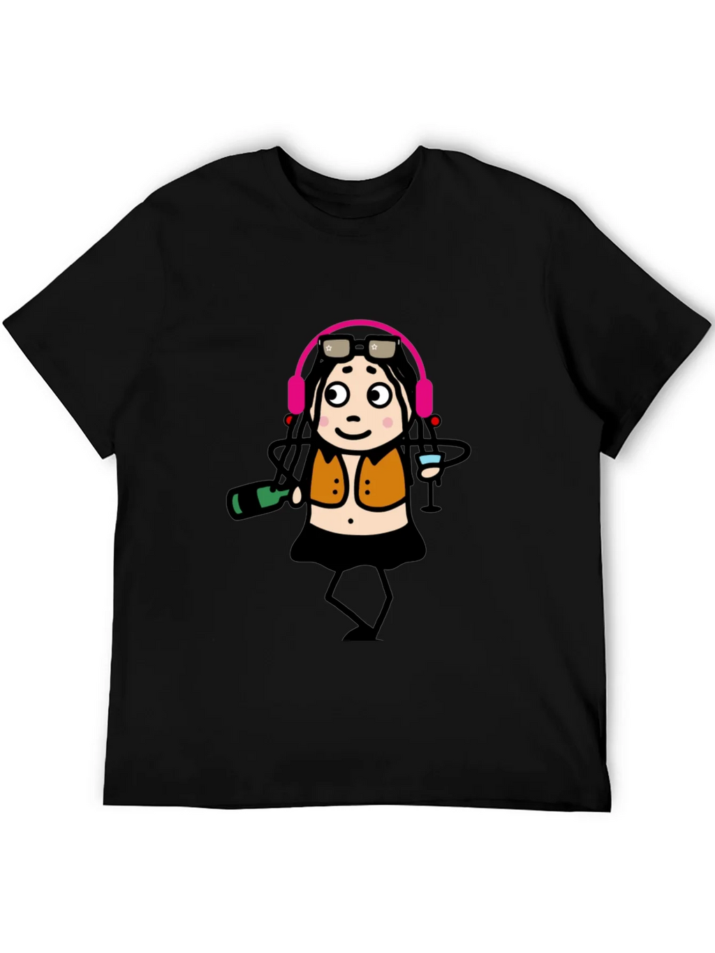 Funky Party Girl Graphic Tee - Black Cotton T-Shirt product image 3