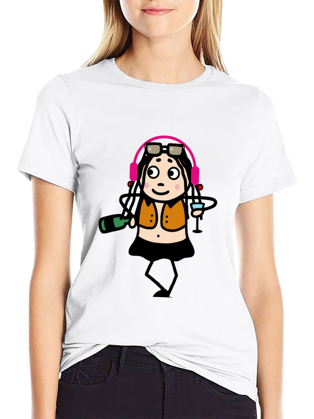 Funky Party Girl Graphic Tee - Black Cotton T-Shirt product image 6