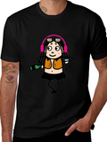 Funky Party Girl Graphic Tee - Black Cotton T-Shirt product image 1