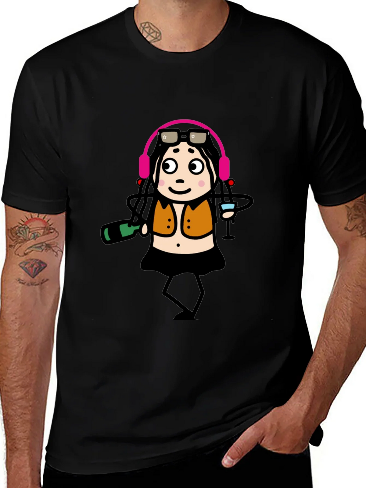 Funky Party Girl Graphic Tee - Black Cotton T-Shirt product image 1