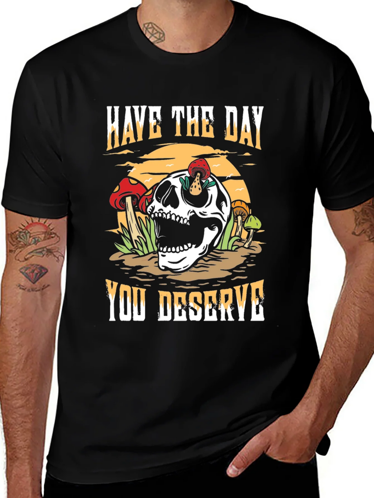 Skull & Mushroom Graphic Tee - Have The Day You Deserve product image 1