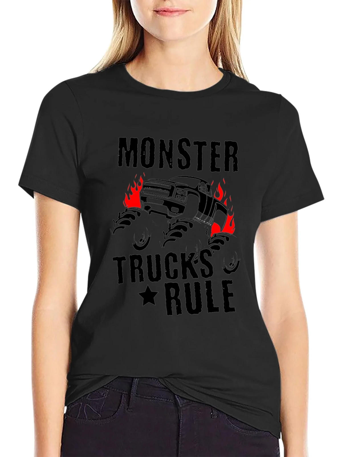 Monster Trucks Rule Graphic Black T-Shirt product image 2