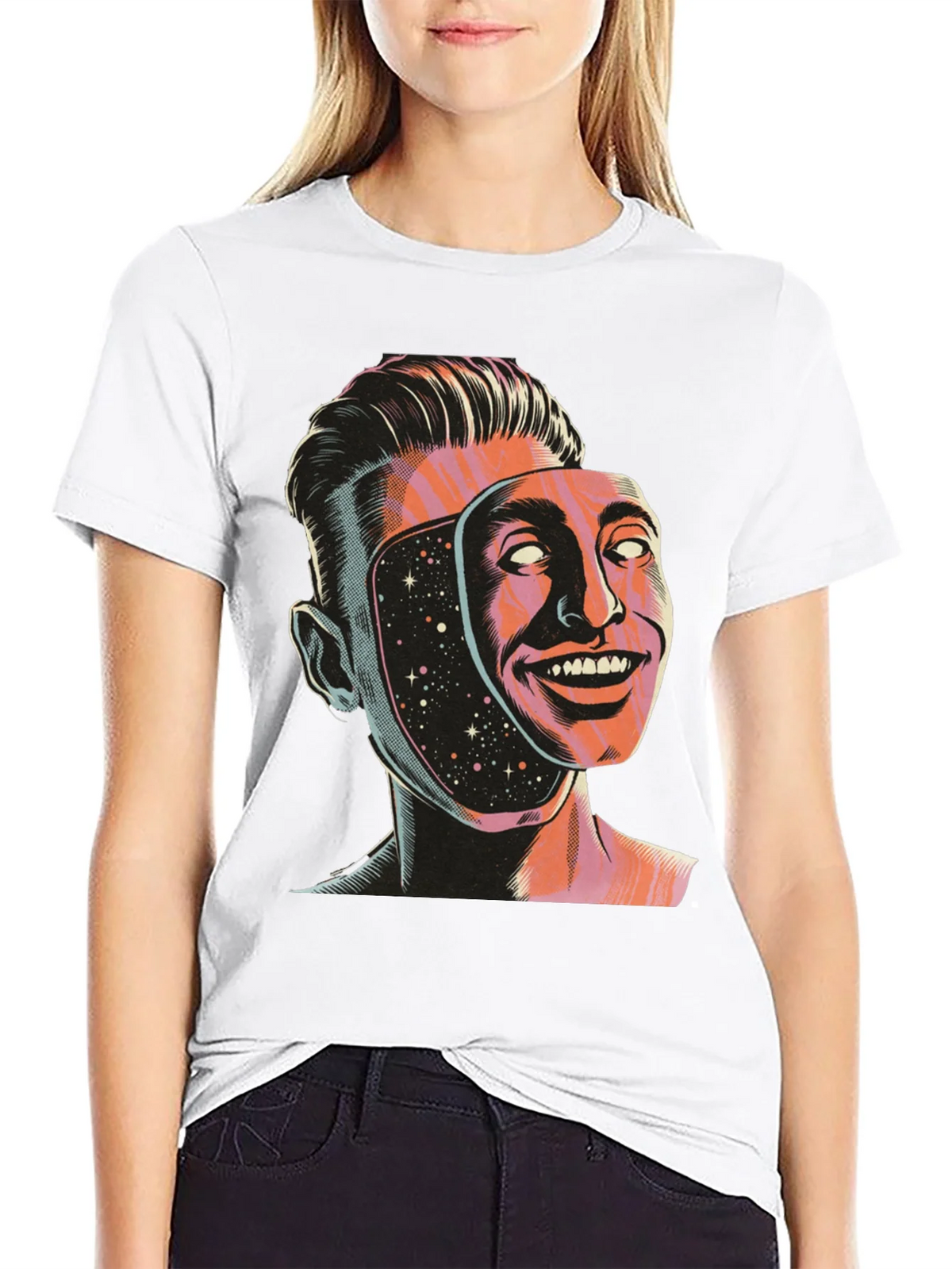 Surreal Man Face Mask Graphic Tee product image 7