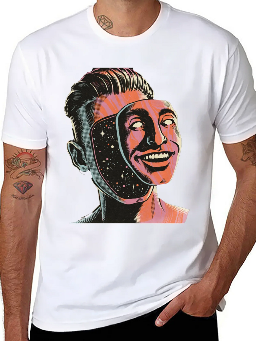 Surreal Man Face Mask Graphic Tee product image 6
