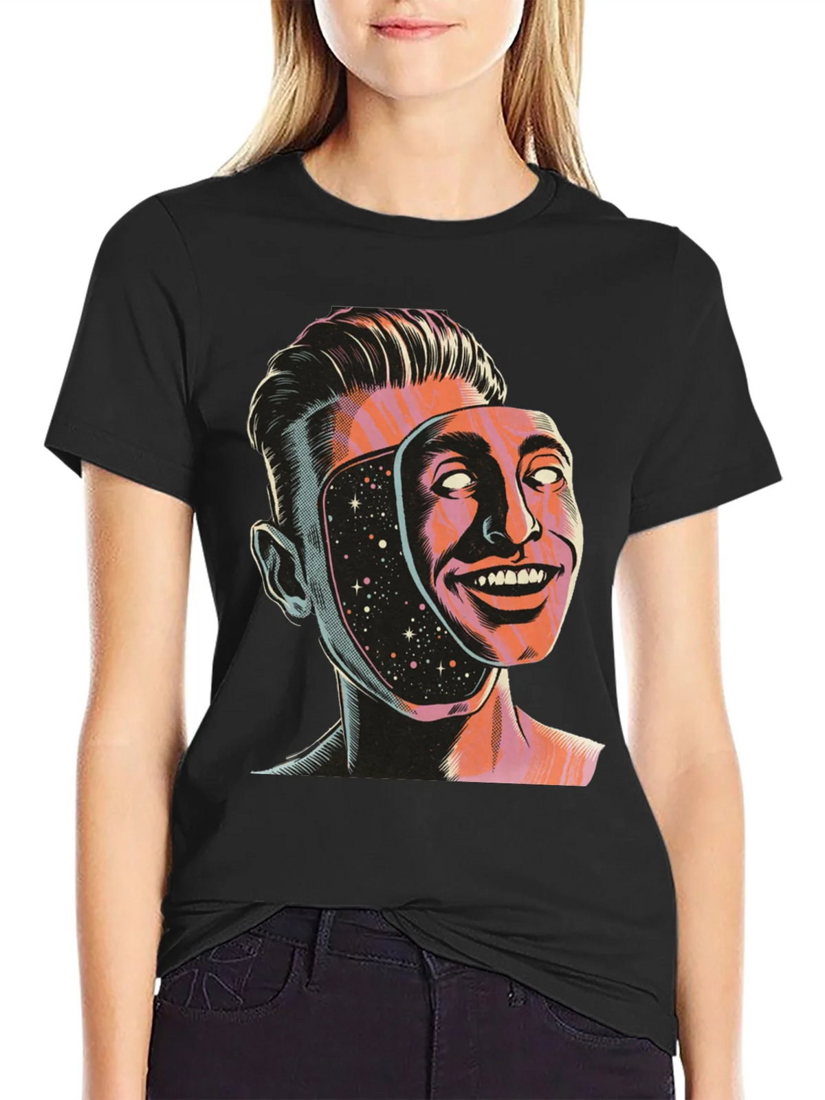 Surreal Man Face Mask Graphic Tee product image 2