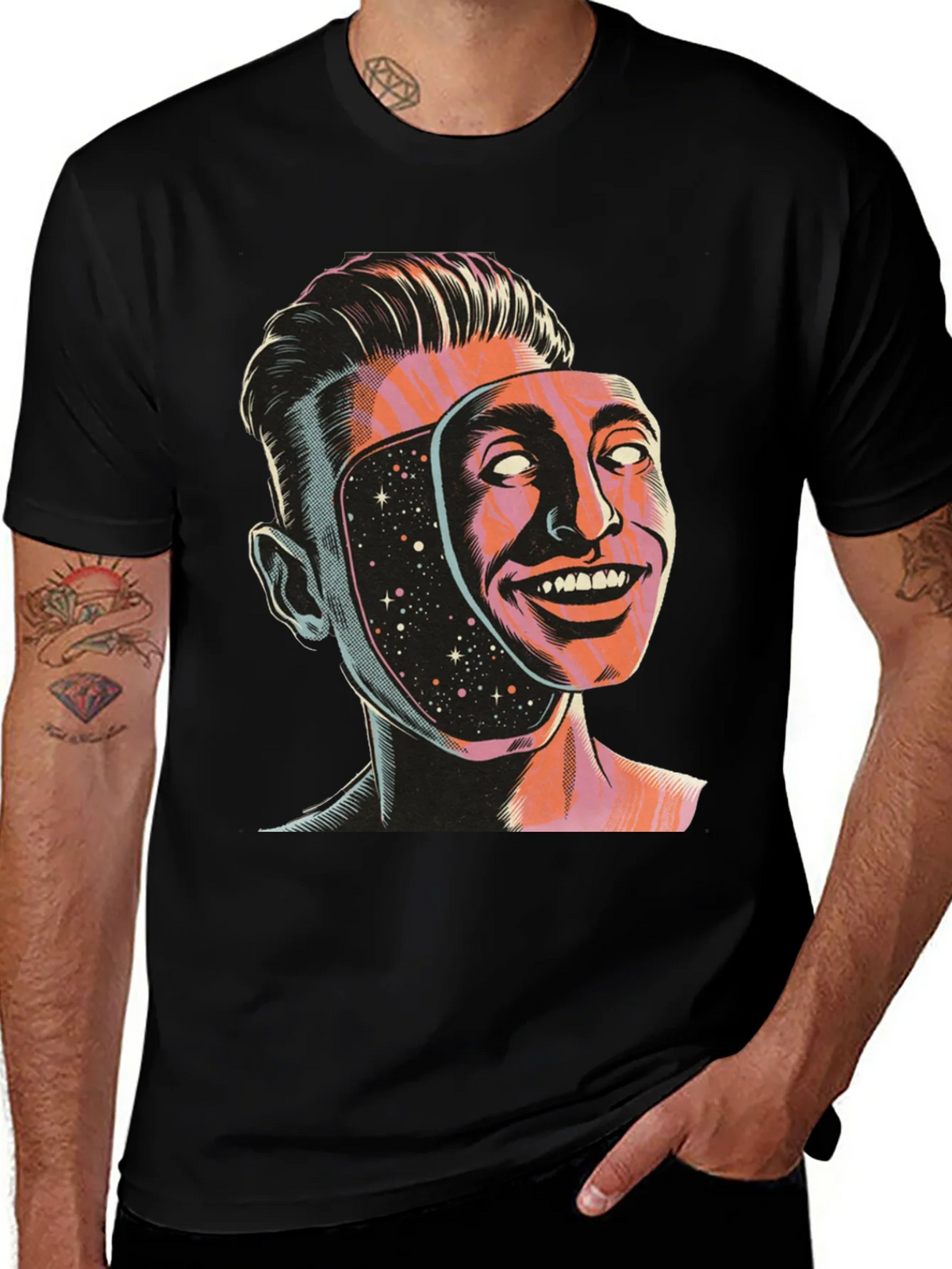 Surreal Man Face Mask Graphic Tee product image 1