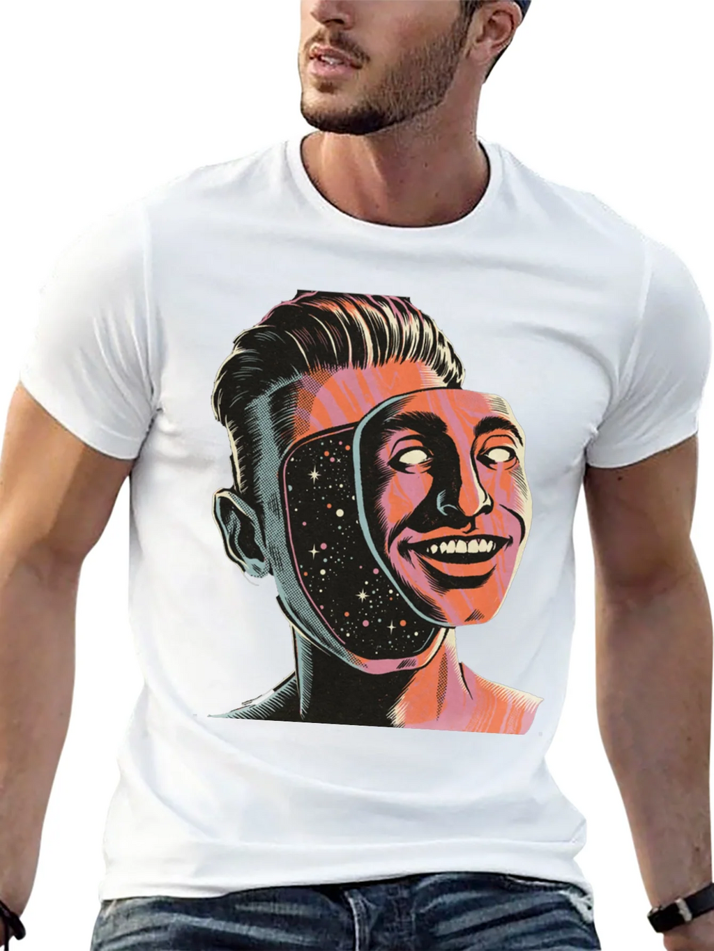 Surreal Man Face Mask Graphic Tee product image 10