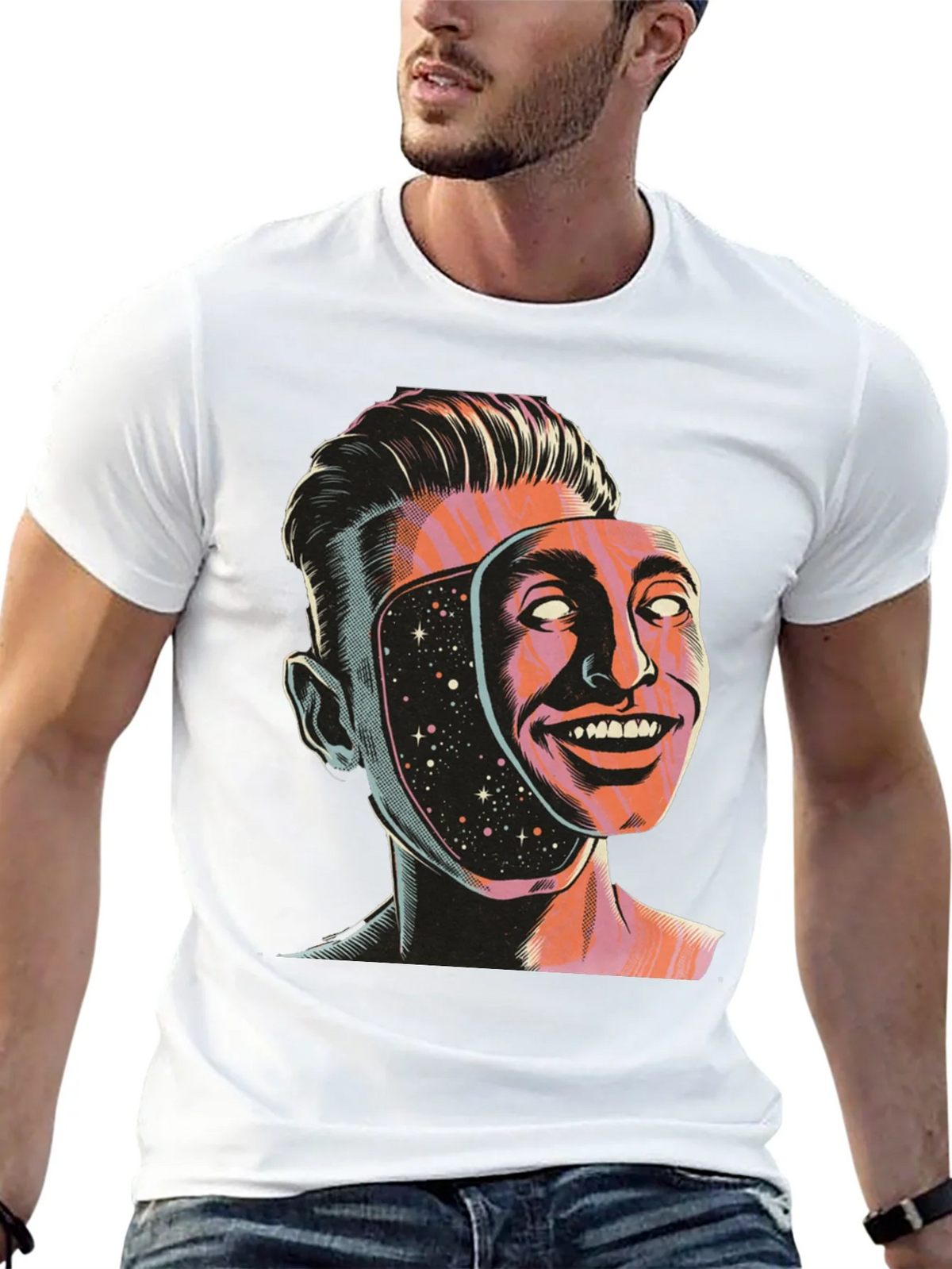 Surreal Man Face Mask Graphic Tee product image 10