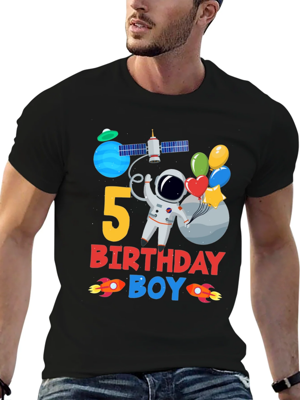 5th Birthday Boy Space T-Shirt product image 6