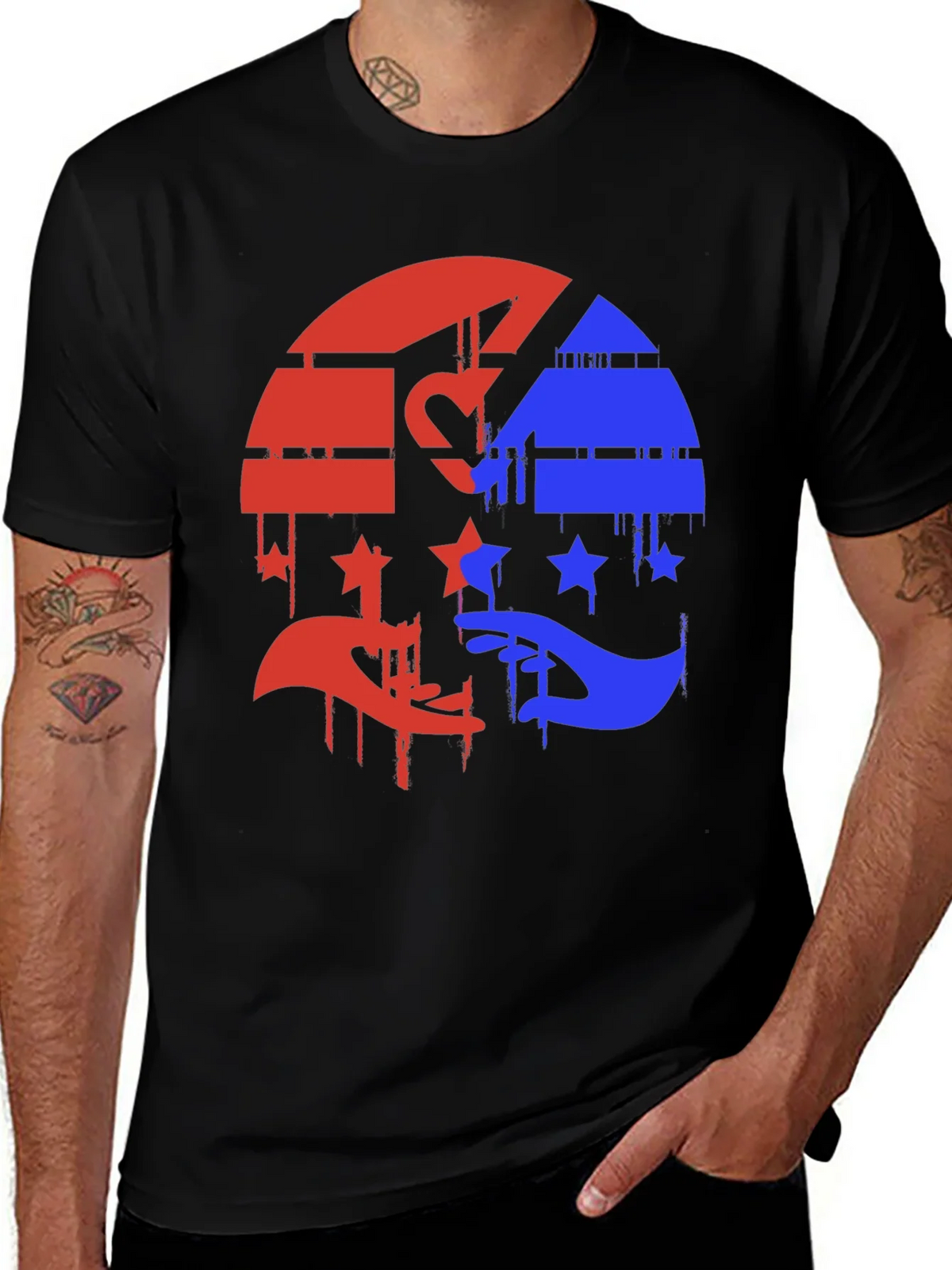 Red & Blue Graphic Tee - Abstract Design product image 1