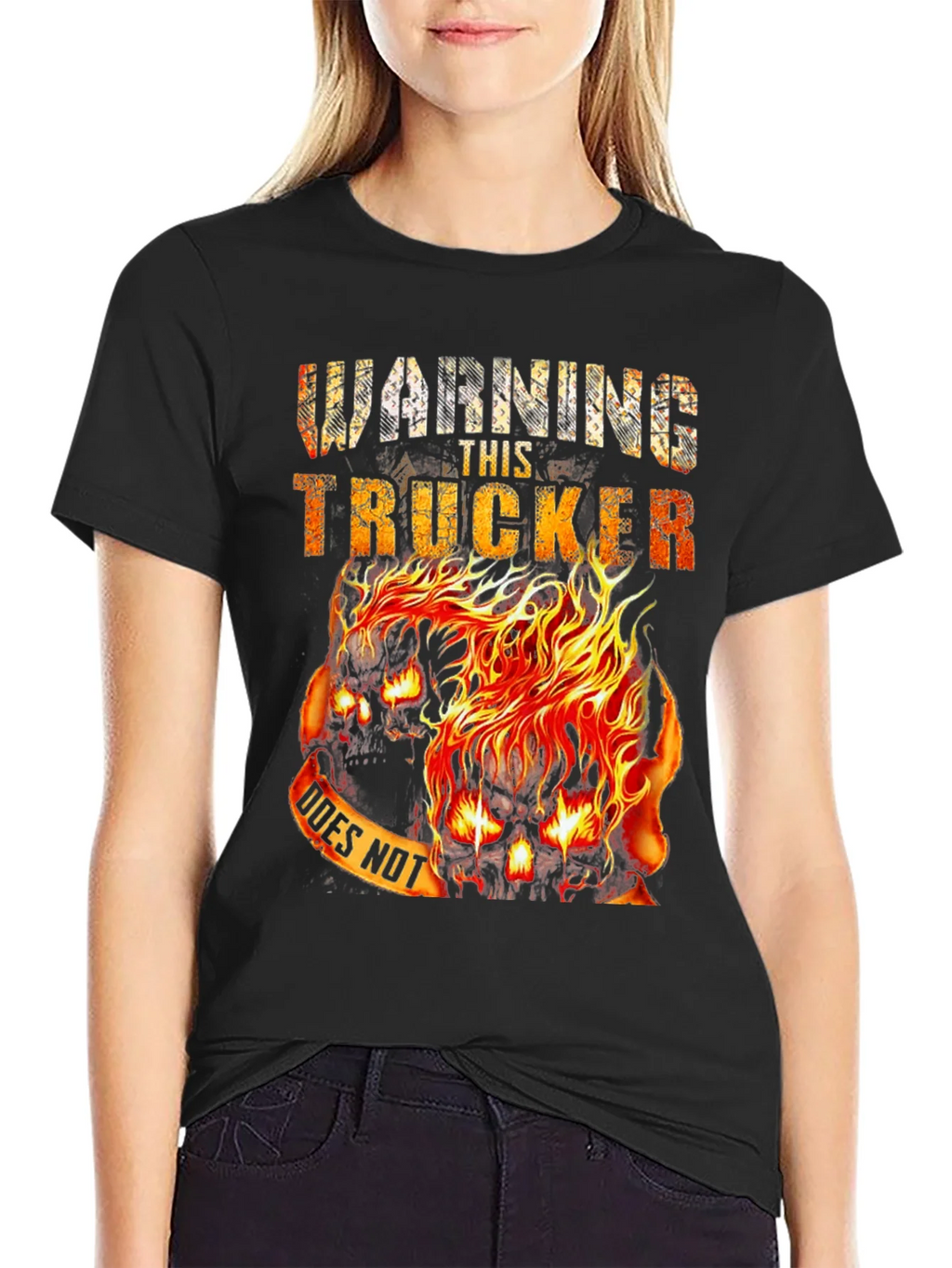 Warning This Trucker Skull Graphic Tee - Black Cotton Blend product image 2