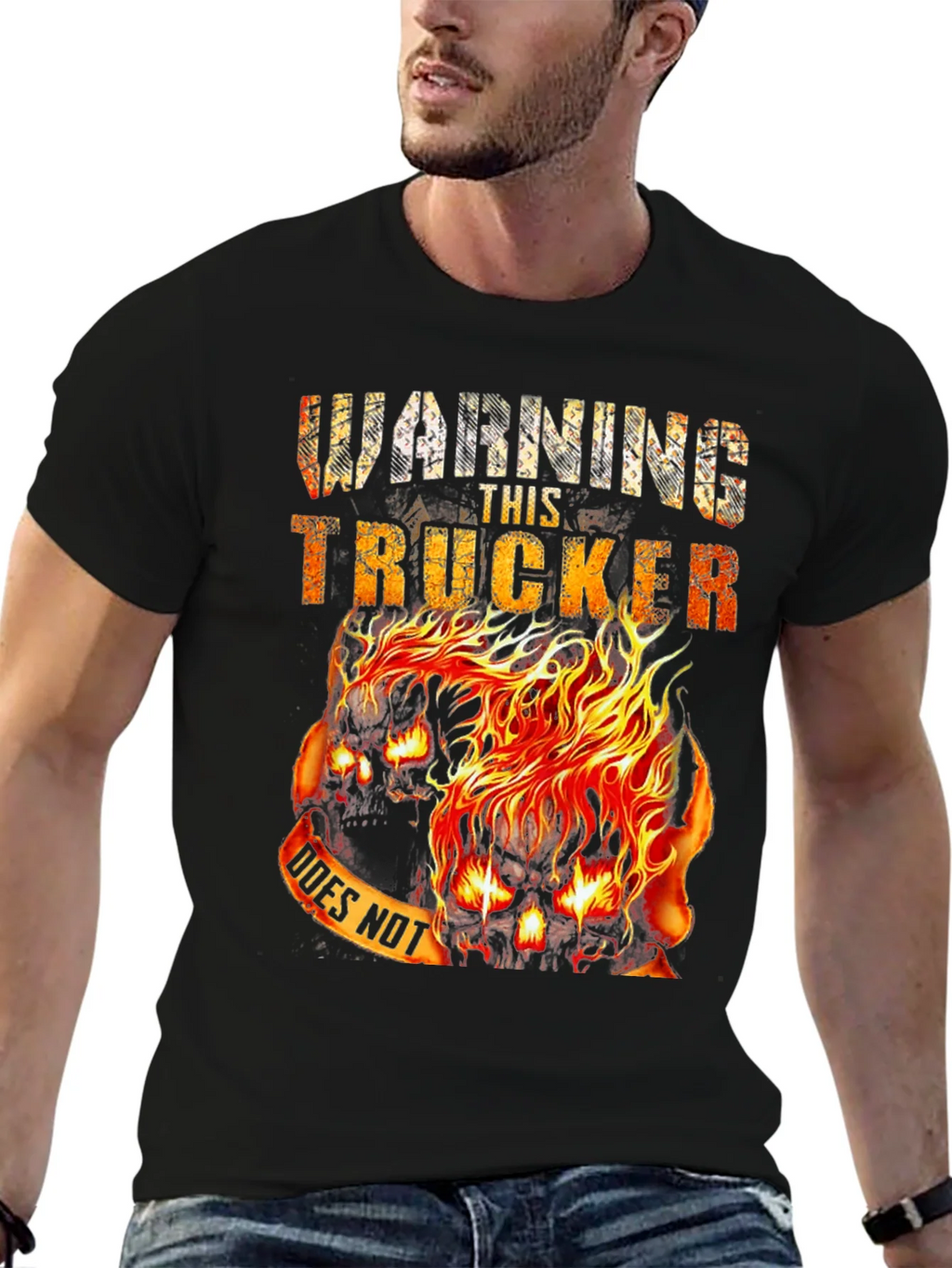 Warning This Trucker Skull Graphic Tee - Black Cotton Blend product image 6