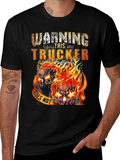 Warning This Trucker Skull Graphic Tee - Black Cotton Blend product image 1