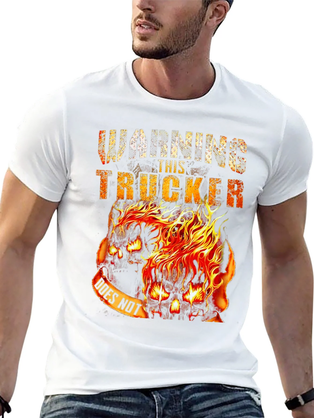 Warning This Trucker Skull Graphic Tee - Black Cotton Blend product image 12