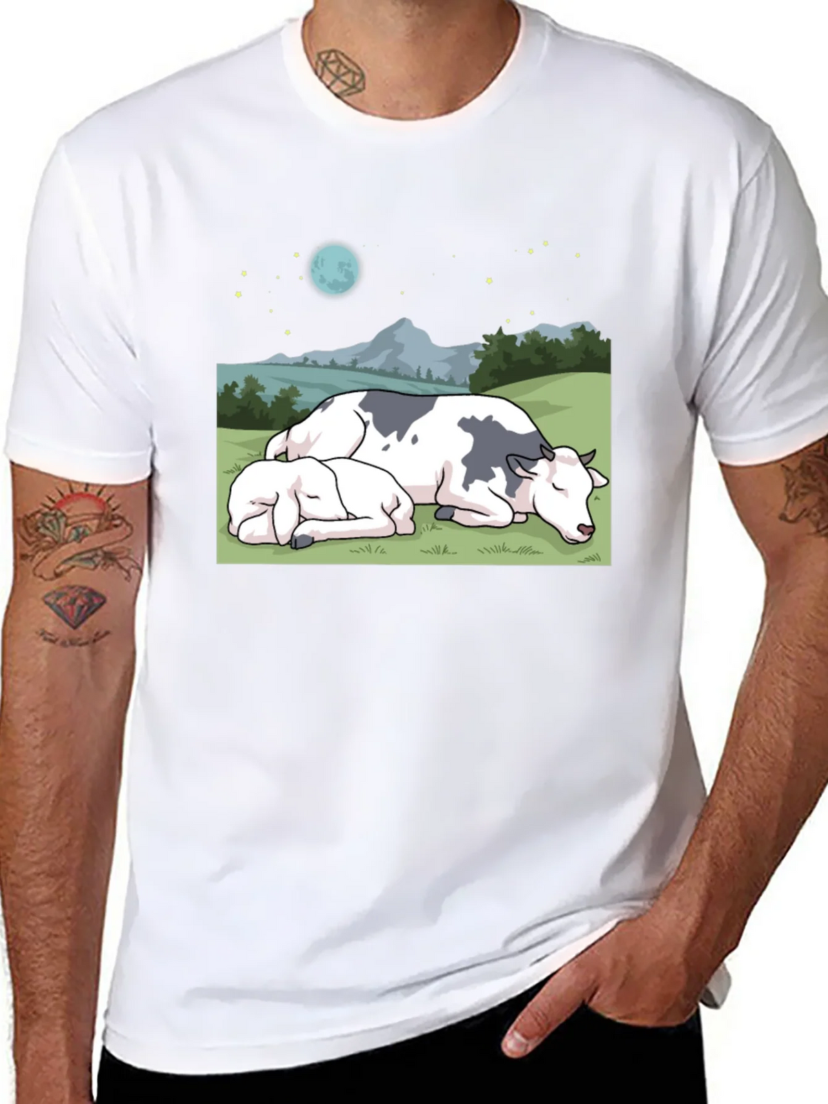 Cow & Calf Night Scene T-Shirt product image 7