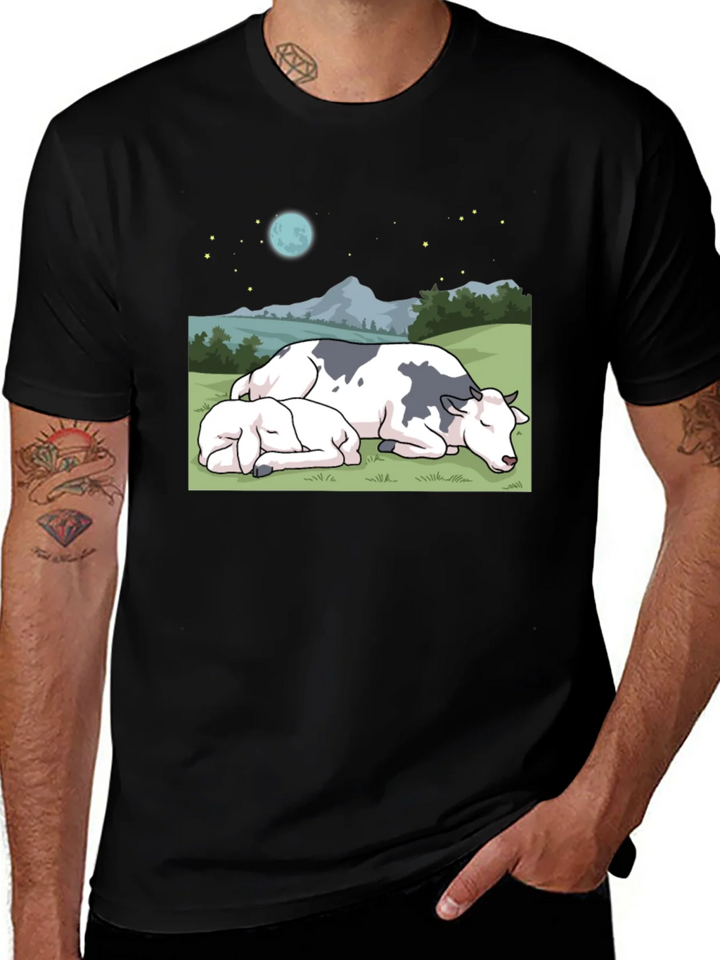 Cow & Calf Night Scene T-Shirt product image 1