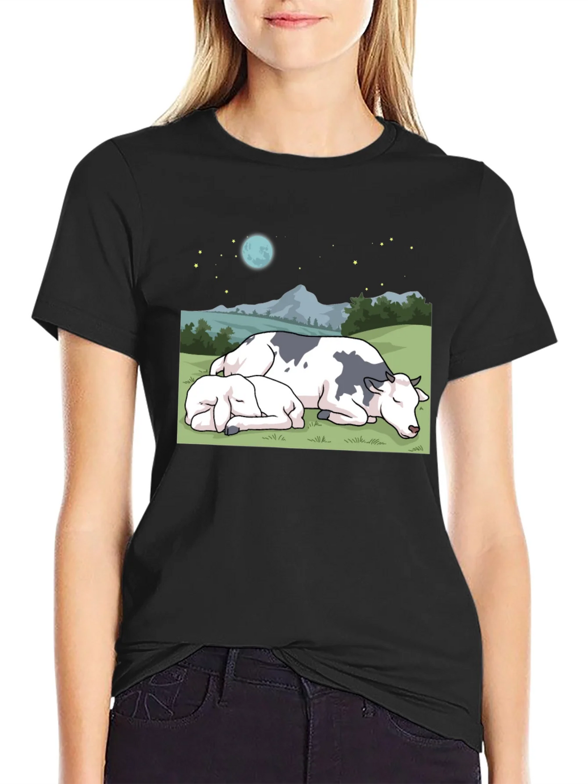 Cow & Calf Night Scene T-Shirt product image 2