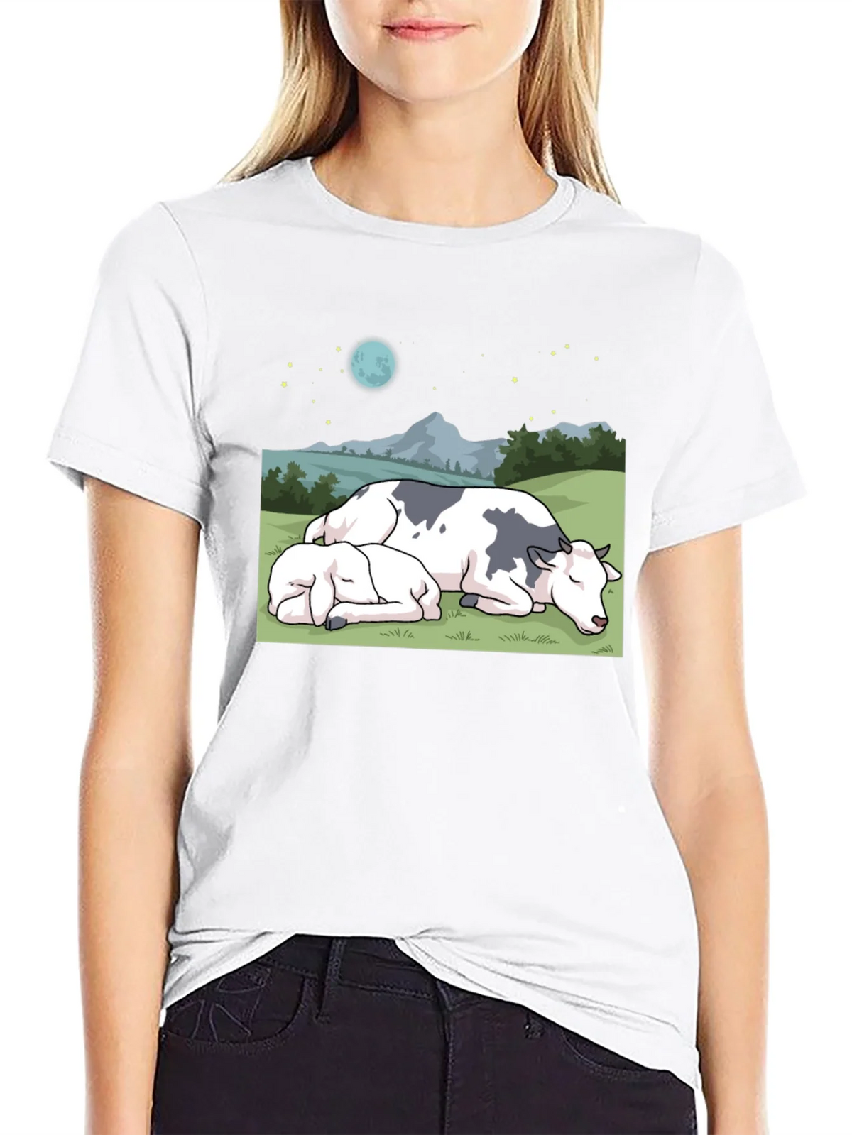 Cow & Calf Night Scene T-Shirt product image 8