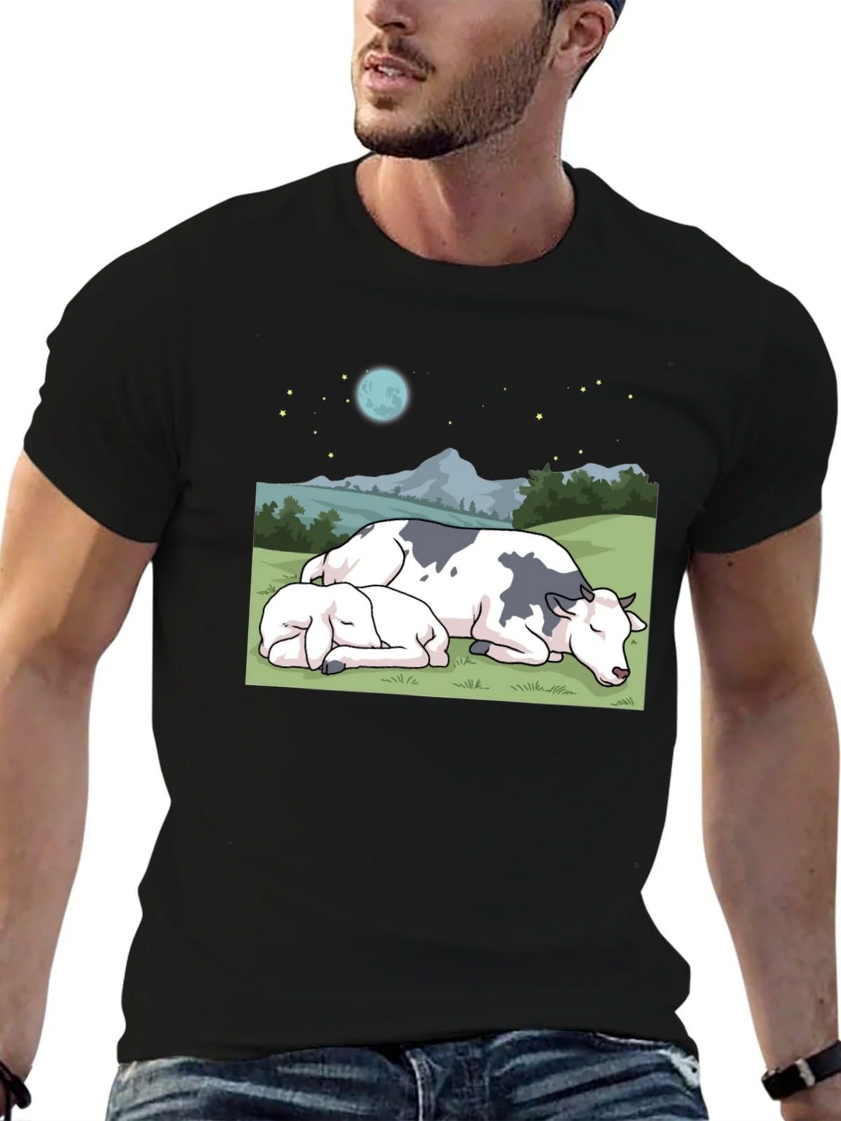 Cow & Calf Night Scene T-Shirt product image 6
