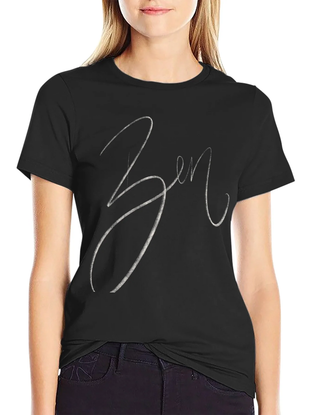 Zen Script Tee - Stylish Black Cotton Blend T-Shirt product image 2