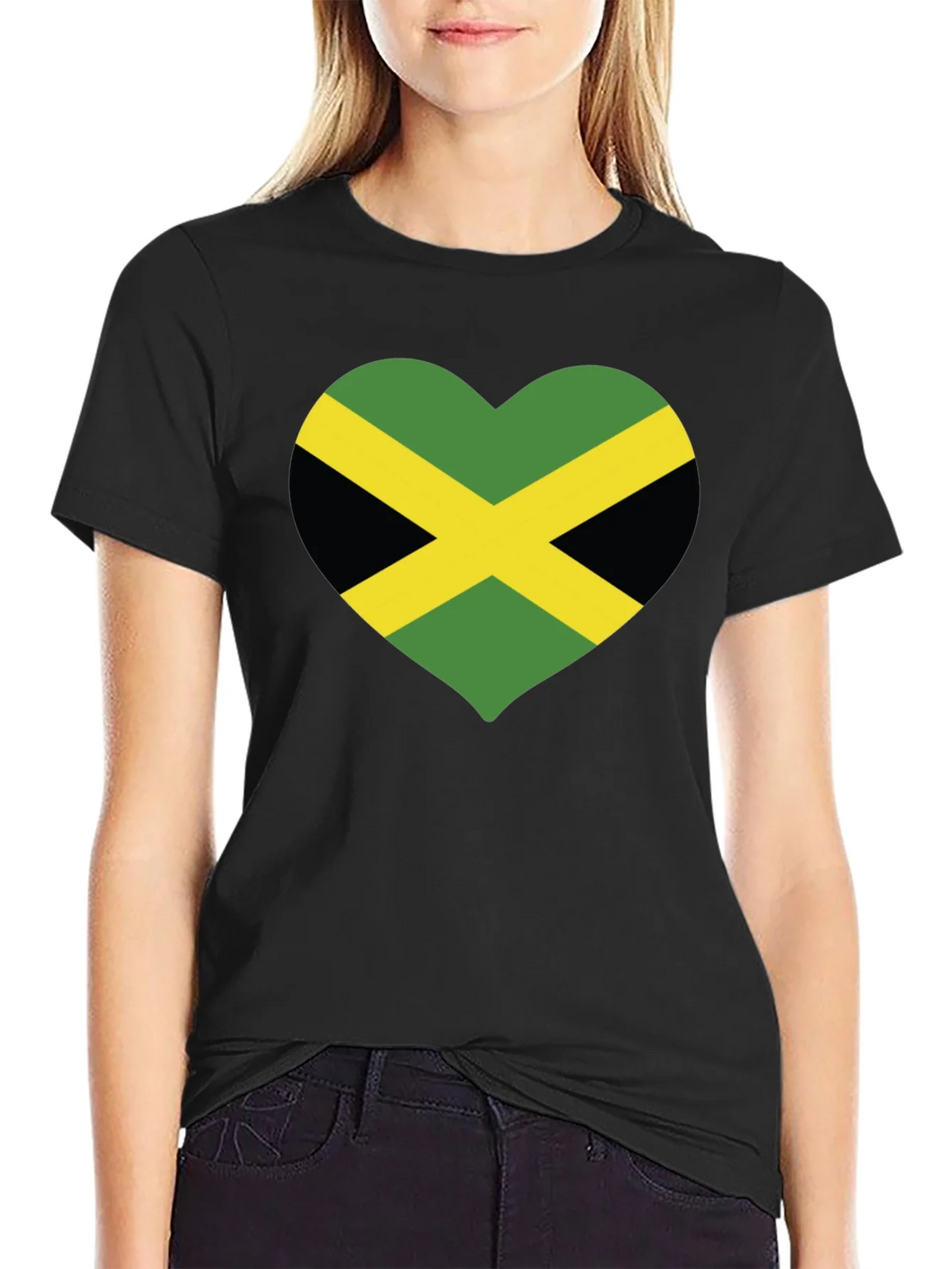 Jamaica Flag Heart T-Shirt - Black product image 2
