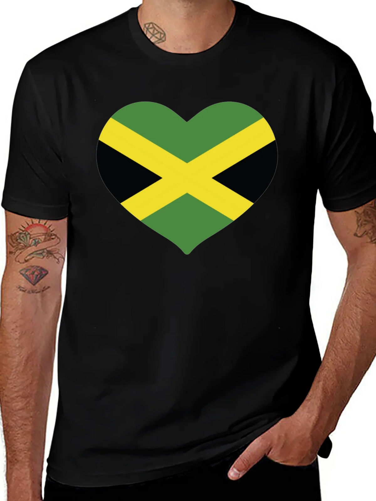 Jamaica Flag Heart T-Shirt - Black product image 1